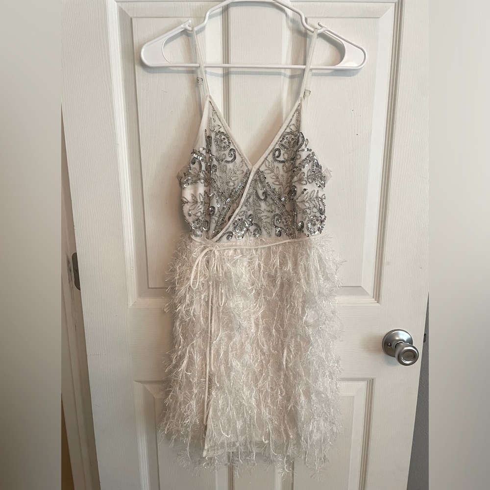 Altar'd State White Feather Dress with Silver Accents